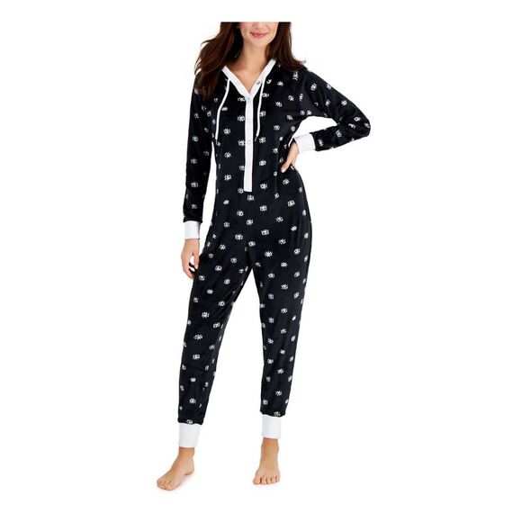 JENNI Intimates Black Solid Trim And Cuffs One-Piece Pajamas XL - Picture 1 of 1